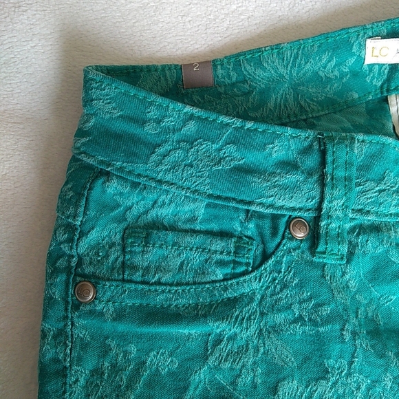 Lauren Conrad Teal Brocade Textured Flower Stretch Skinny Jeans Size 2 - Picture 7 of 10